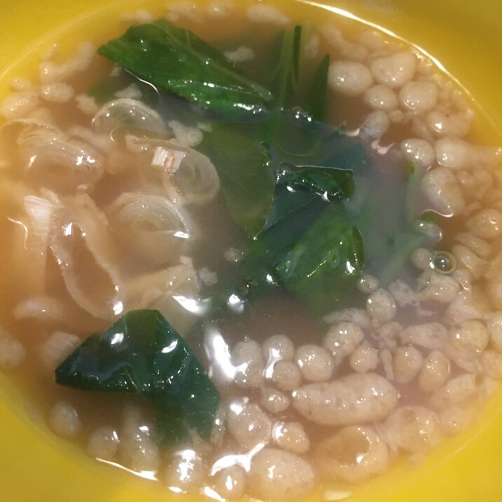小松菜、揚げ玉、ねぎの味噌汁
